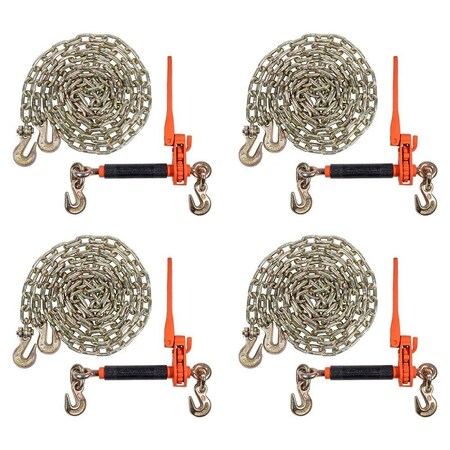 Mytee Products 4PK 5/16in-3/8inRatchet Folding Load Binder w/Grab Hook & 4PK 5/16inx20ft Tow Chain, 4PK CBRSFH56x4-CH20-KIT