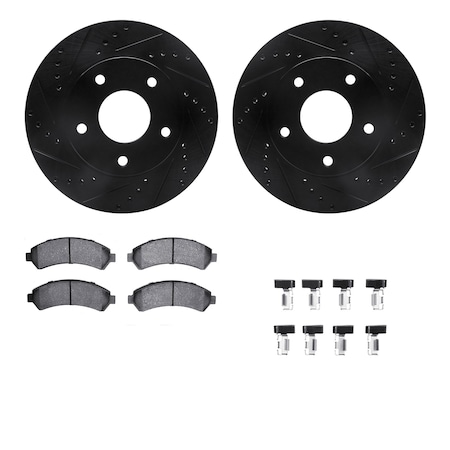 Dynamic Friction Co DFC Brake Rotor Drilled & Slotted - Black- w/Ultimate Duty Brake Pad & HW Kit 8412-48020