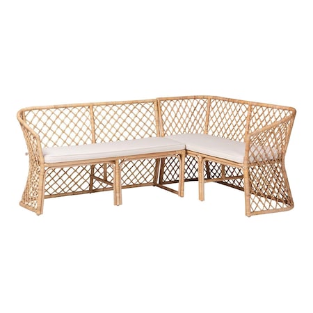 Bali & Pari Aysi Bohemian Light Honey Rattan 2-Piece Dining Nook Bench Set 258-14178-14179-ZORO