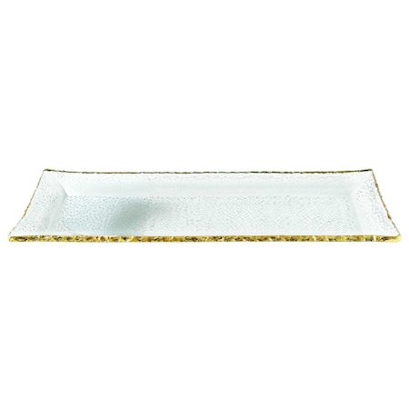 Homeroots 18 Mouth Blown Rectangular Edge Gold Leaf Serving Platter Or Tray 375748