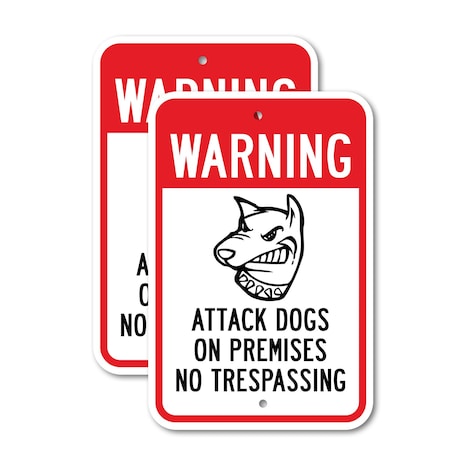 Signmission Warning Attack Dogs On Premises No Trespassing 1, 12'' X 18'' 2 Signs, Heavy Gauge Aluminum, 2PK A-1218-2PACK-2998