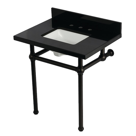Kingston Brass 30" Black Granite Console Sink with Brass Legs, 8-Inch, 3-Hole, Black Granite/Oil Rubbed Bronze KVPK3030KBSQ5