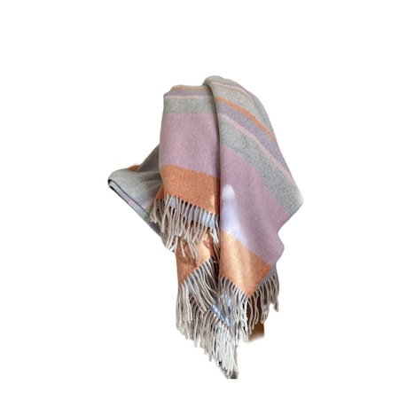 Homeroots Blue and Pink Woven Wool Striped Throw Blanket 490101