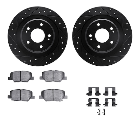 Dynamic Friction Co DFC Brake Rotor - Dimpled & Slotted - Black w/5000 Brake Pads & HW Kit 8512-72087
