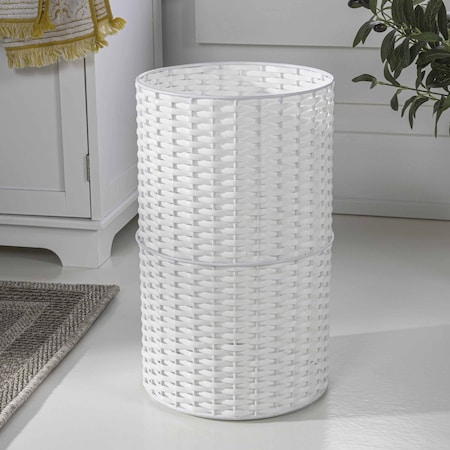 Happimess Cecil Modern 4.13-Gallon Faux Wicker Cylinder Waste Basket, White HPM1100D