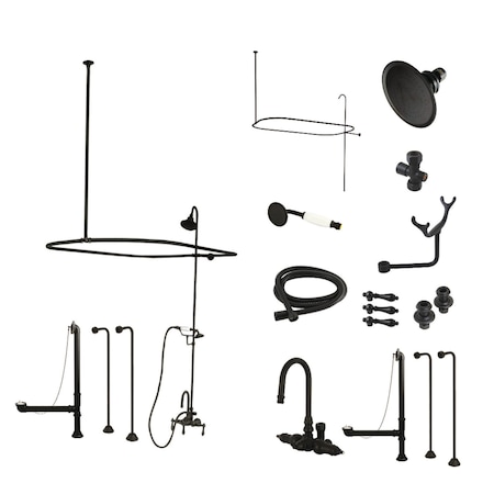 Kingston Brass Three-Handle 2-Hole Tub Wall Mount Clawfoot Tub Faucet Package w/ Shower Enclosure and Hand Shower CCK2140AL