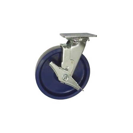 Service Caster 8 Inch Stainless Steel Solid Poly Swivel Caster with Roller Bearing and Brake SCC-SS30S820-SPUR-TLB