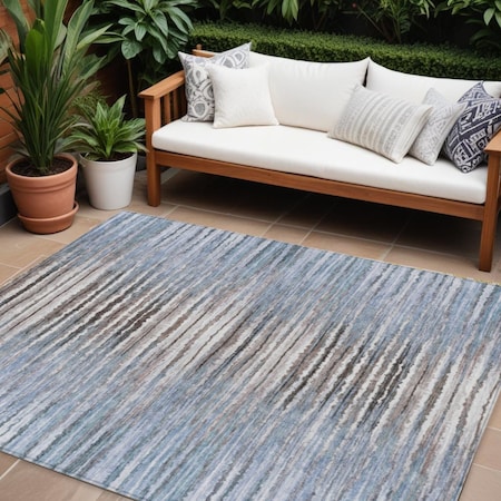 Homeroots 9' X 12' Sky Blue And Denim Blue Striped Washable Indoor Outdoor Area Rug 578008
