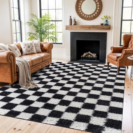 World Rug Gallery Block Pattern Shag Area Rug 7 ft 10 in x 10 ft Anthracite WR118ANTHRACITE8X10