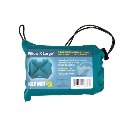 Klymit Pillow, 17 in L, 12 in W, XL, 75D Polyester, Teal 12PLTL01D