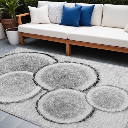 Homeroots 9' X 12' Gray and Black Faux Bois Washable Non Skid Indoor Outdoor Area Rug 564417