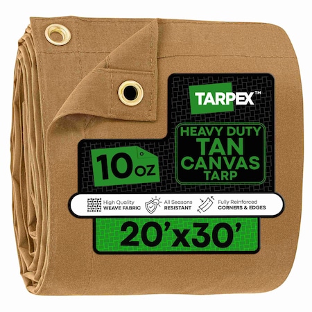 Tarpex Heavy Duty Tarp, 20 ft x 30 ft, Tan, Canvas CTT10-TA-2030