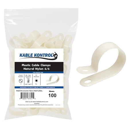 Kable Kontrol Cable Clamp, Nylon 6/6, 1 in Bundle Dia., Natural, 1.69 in L, 100 PK CCUC6-100-C-NATURAL