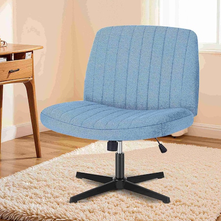 Yssoa Criss Cross Chair Legged, Home Office Desk Chair No Wheels Armless, Wide Seat Swivel Vanity C 3A88FNCHAIROFFICEBLU01
