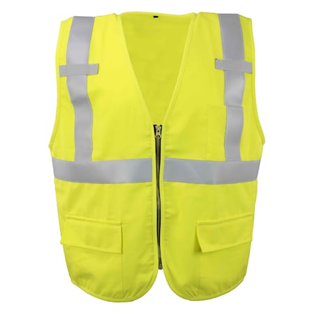 Ironwear Hi-Vis FR Safety Vest XL Class 2 , Zipper 3 Pockets 1255FR-LZ-RD-XL