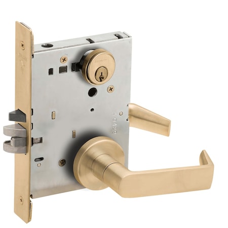 Schlage Grade 1 Storeroom Mortise Lock, Conventional Cylinder, S123 Keyway, 06 Lever, A Rose, Satin Brass F L9080P 06A 606