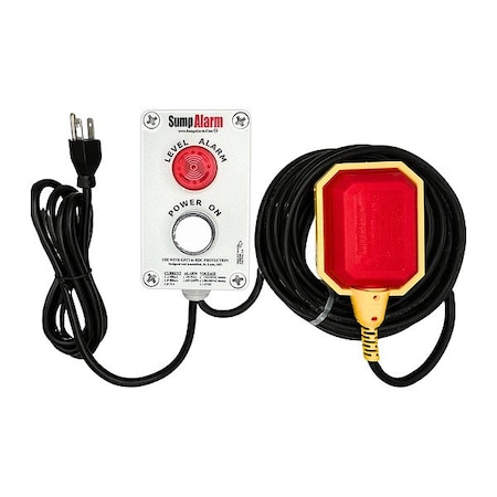Sump Alarm HighWaterAlarm, Audio, Visual, 120VAC, 33ft SA-120V-2L-33F