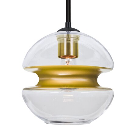 Besa Lighting Hula 8 Stem Pendant, Clear/Gold, Black Finish, 1x60W Medium base 1TT-HULA8GD-BK
