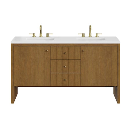 James Martin Vanities Hudson 60" Double Vanity, Honey Oak w/ 3 CM White Zeus Silestone Top 435-V60D-HNO-3WZ