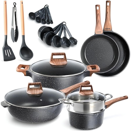 Bakken-Swiss 14-Piece Cookware Set, Granite Non-Stick, Eco-Friendly, Oven-Safe, Marble Coating BKCAS14MARB