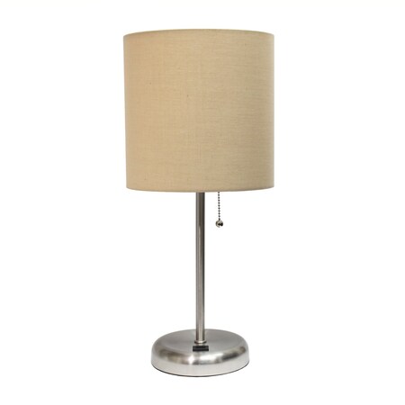 Homeroots 20" Silver Metal USB Table Lamp With Tan Drum Shade 642928
