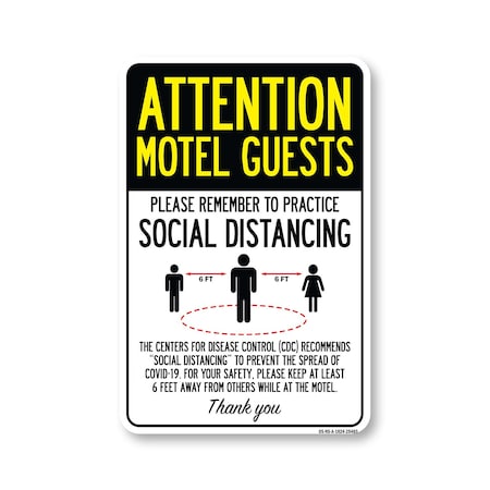 Signmission Public Safety, Motel Guests Practice Social Distancing, 24in X 18in Aluminum, OS-NS-A-1824-25403 OS-NS-A-1824-25403