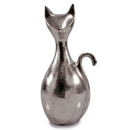 Homeroots 11" Silver Aluminum Cat Tabletop Sculpture 628124