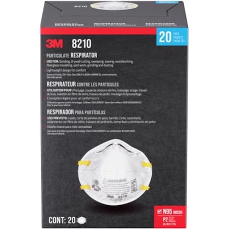 3M 3M N95 Paint Prep Cup Disposable Respirator White One Size Fits Most 20 pk 8210PP20-DC
