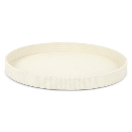 Homeroots 15in White Faux Wicker Round Serving Tray 713547
