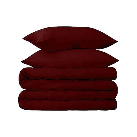 Homeroots Burgundy Twin Cotton Blend 650 Thread Count Washable Duvet Cover Set 528396