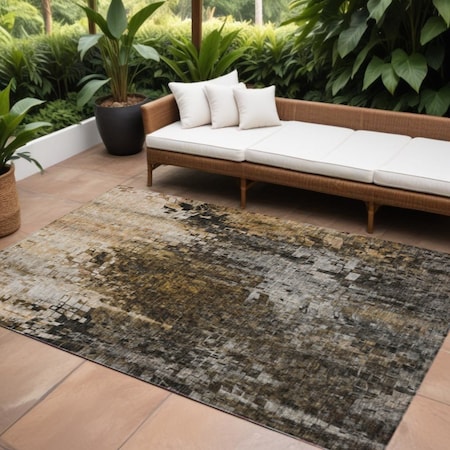 Homeroots 10' X 14' Brown And Copper Abstract Washable Indoor Outdoor Area Rug 577240