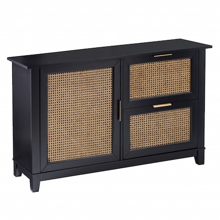 Homeroots 50in Black Solid Wood Two Drawer Sideboard 401675