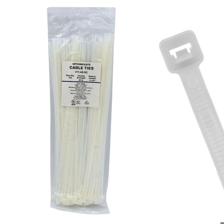 Cable Ties Unlimited Cable Tie, 11 in L, 40 lb Strength, 3.2 in Max Bundle Dia, Nylon 6/6, Natural, 100PK I11-40-9C