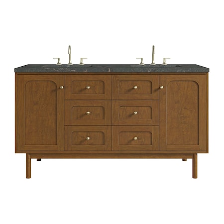 James Martin Vanities Laurent 60" Dbl Vanity, Honey Oak w/ 3 CM Parisien Bleu Silestone Top w/FreePower Wireless Charger 545-V60D-HNO-FPBL