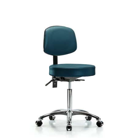 Blue Ridge Ergonomics Vinyl Stool, Back Chrome, Med Bench, Tilt, Casters, Royal BR-VMBST-CR-T1-NF-CC-8801