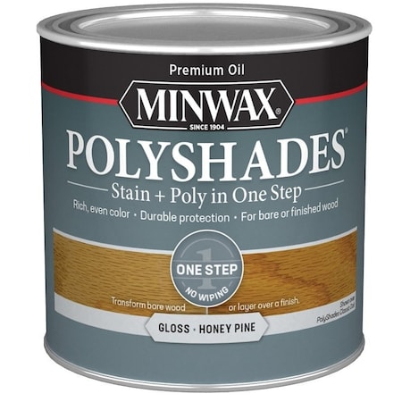 Minwax 214104444 Waterbased Polyurethane Stain, Gloss, Liquid, Honey Pine, 0.5 pt, Can 21410