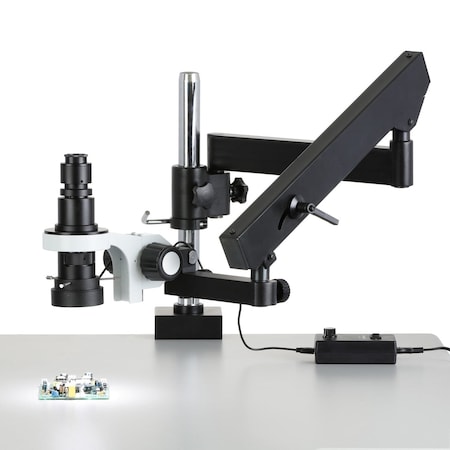 Amscope H800 Zoom Inspection Monocular Stereo Microscope 0.7X-5X on Articulating Arm w/Pillar w/LED Ring Li H800-APC-96S-HD25