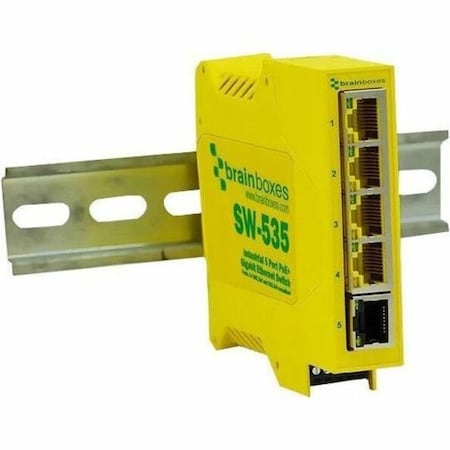 Brainboxes Ltd INDUSTRIAL 5 PORT POE+ GIGABIT ETHERNET SWITCH SW-535