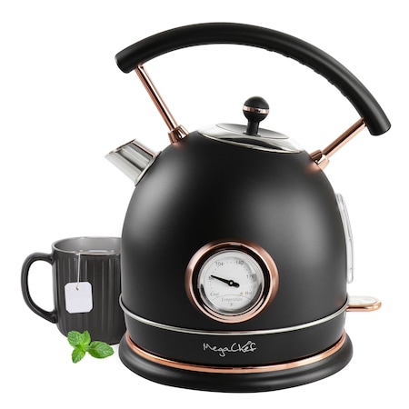 Megachef 1.9 Quart Half Circle Electric Tea Kettle with Thermostat in Matte Black MG-KTL2000B