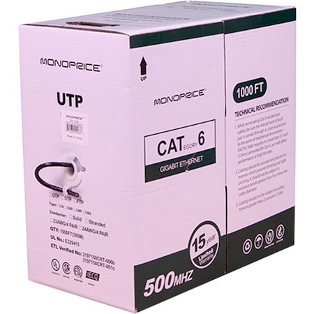 Monoprice Cat6 Utp Stranded, cm, 1000 ft., Black 2268