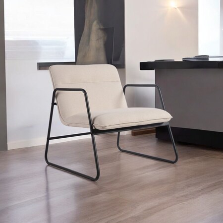 Homeroots 30" Beige And Black Upholstery And Metal Arm Chair 564435