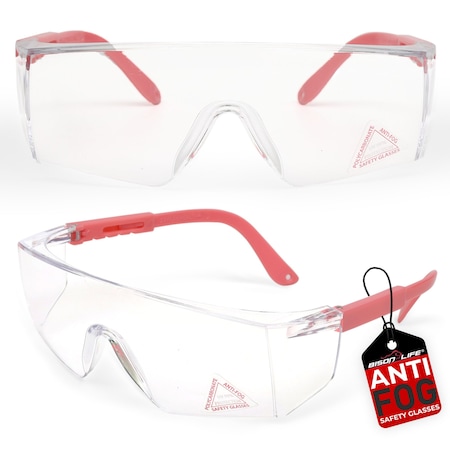Bison Life Boxer, Safety Glasses, Anti-Fog & Anti-Scratch, Clear/Pink Lens ZH-BXSG-CLLPT-MS16-6