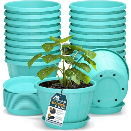 Lifemaster 10-Inch Whiskey Barrel Planters, Durable Plastic Pots with Drainage and Saucer, 20PK LMPBP20SBU20