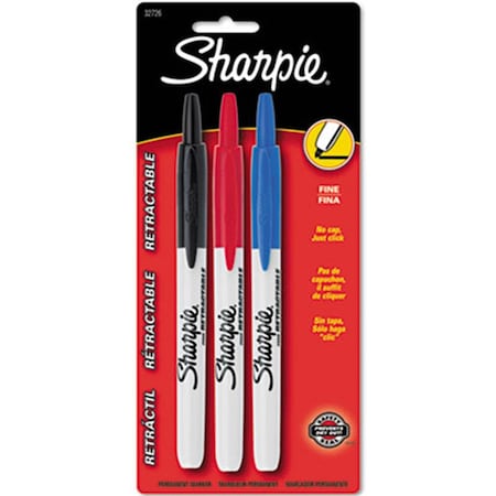 Sharpe Manufacturing Sharpie  Retractable Permanent Markers  Fine Point  Assorted  3-Set 32726PP