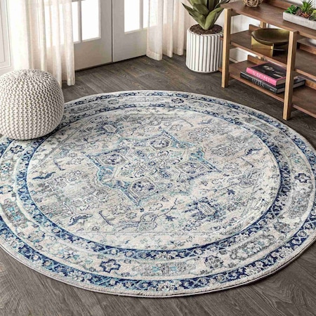 Jonathan Y Modern Persian Vintage Medallion Light Gray/Blue 8 ft Round Area Rug MDP106A-8R