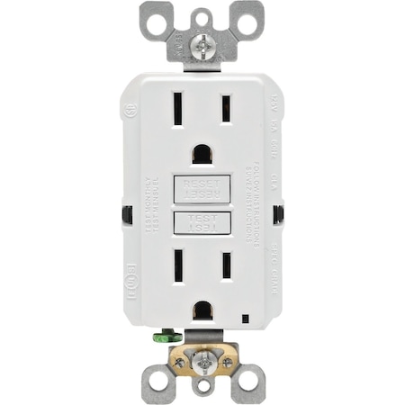 Leviton SmartlockPro Self-Test 15A White Residential Grade Rounded Corner 5-15R GFCI Outlet R12-GFNT1-0KW