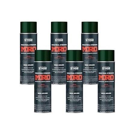 Seymour Midwest MRO Industrial High-Solids Spray Paint, Dark Green, 16 oz, 6PK 6201449
