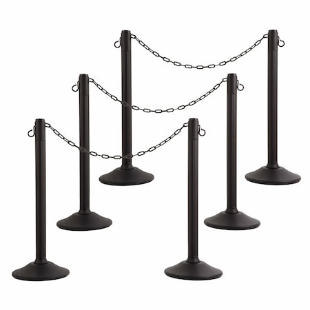 Us Weight ChainBoss Stanchion with 10 ft of Black Plastic Chain Ft. SunShield UV Protection, Fillable Base, 6PK U2203PK6
