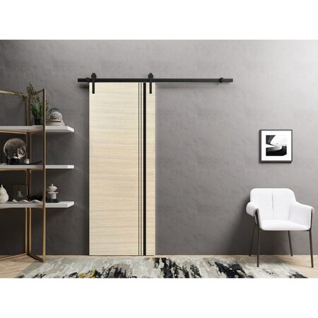 Sartodoors Sliding Barn Door with Hardware, Planum 0011 Natural Veneer and Aluminum Strips, 6.6FT Rail Hangers PLANUM0011BD-B-SHP-3284