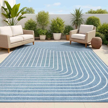 Jonathan Y Odense High-Low Minimalist Angle Geometric Dark Blue/Cream 5 ft. x 8 ft. Indoor/Outdoor Area Rug SCN101D-5